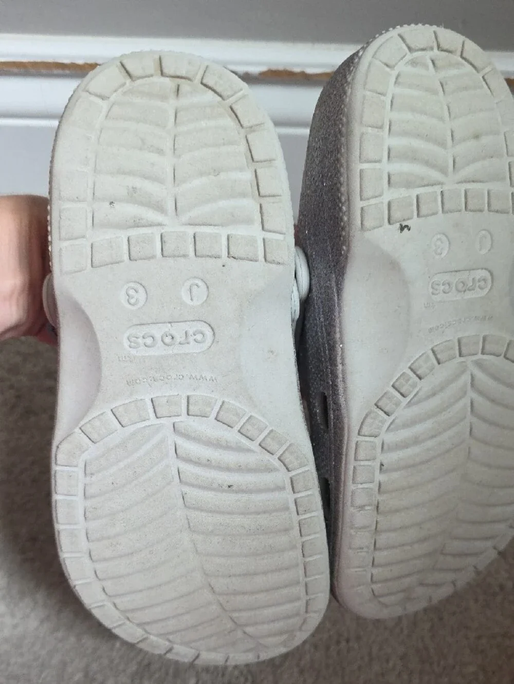 CROCS Kids Silver Glitter Clogs with White Strap
